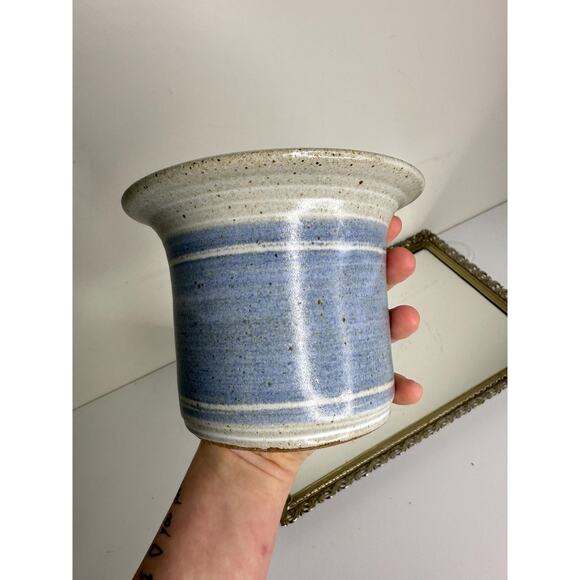 Vintage Studio Art Pottery Utensil Container, Light blue Floral Design Studio Po - Picture 5 of 8